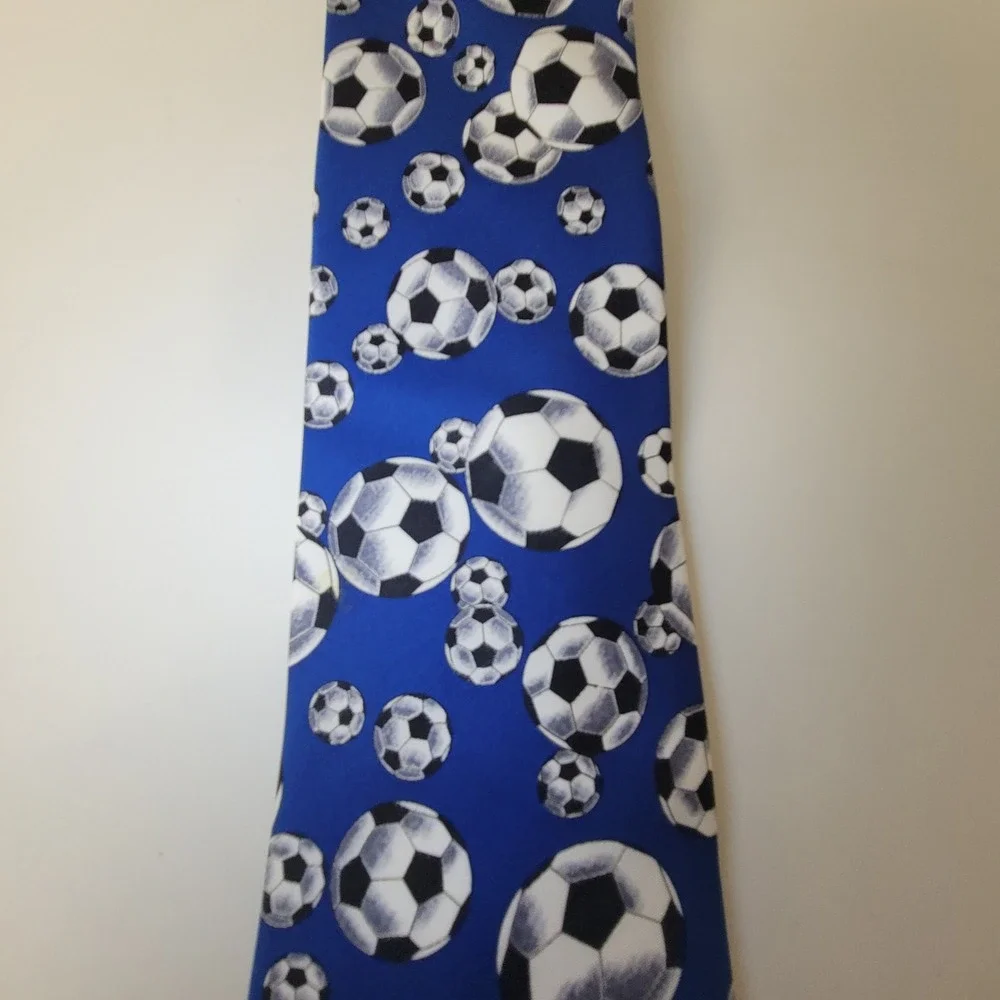 Utopia Mens Soccer Ball Print Necktie Blue Sports Novelty Tie